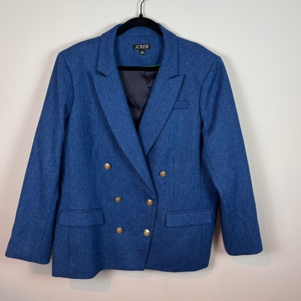J.Crew Brynn double breasted Blazer Blue Herringbone English Wool Womens 20 $278